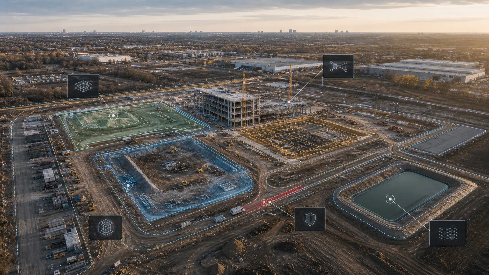 Construction site progress tracked from aerial imagery over time