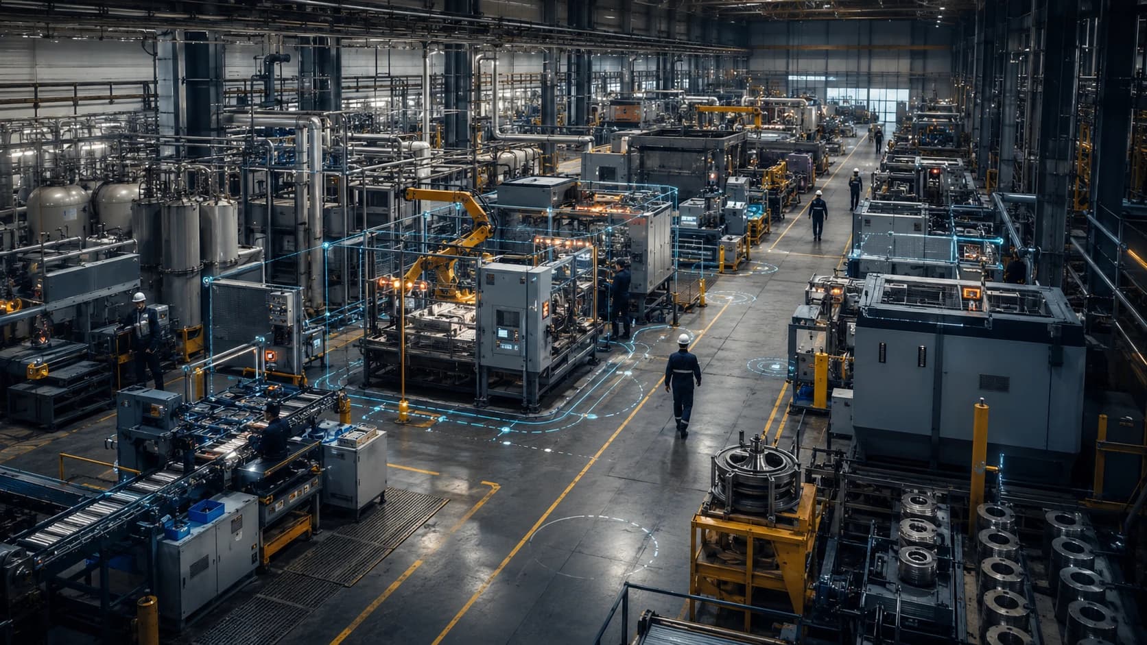 Industrial facility monitored by AI for equipment and process anomalies